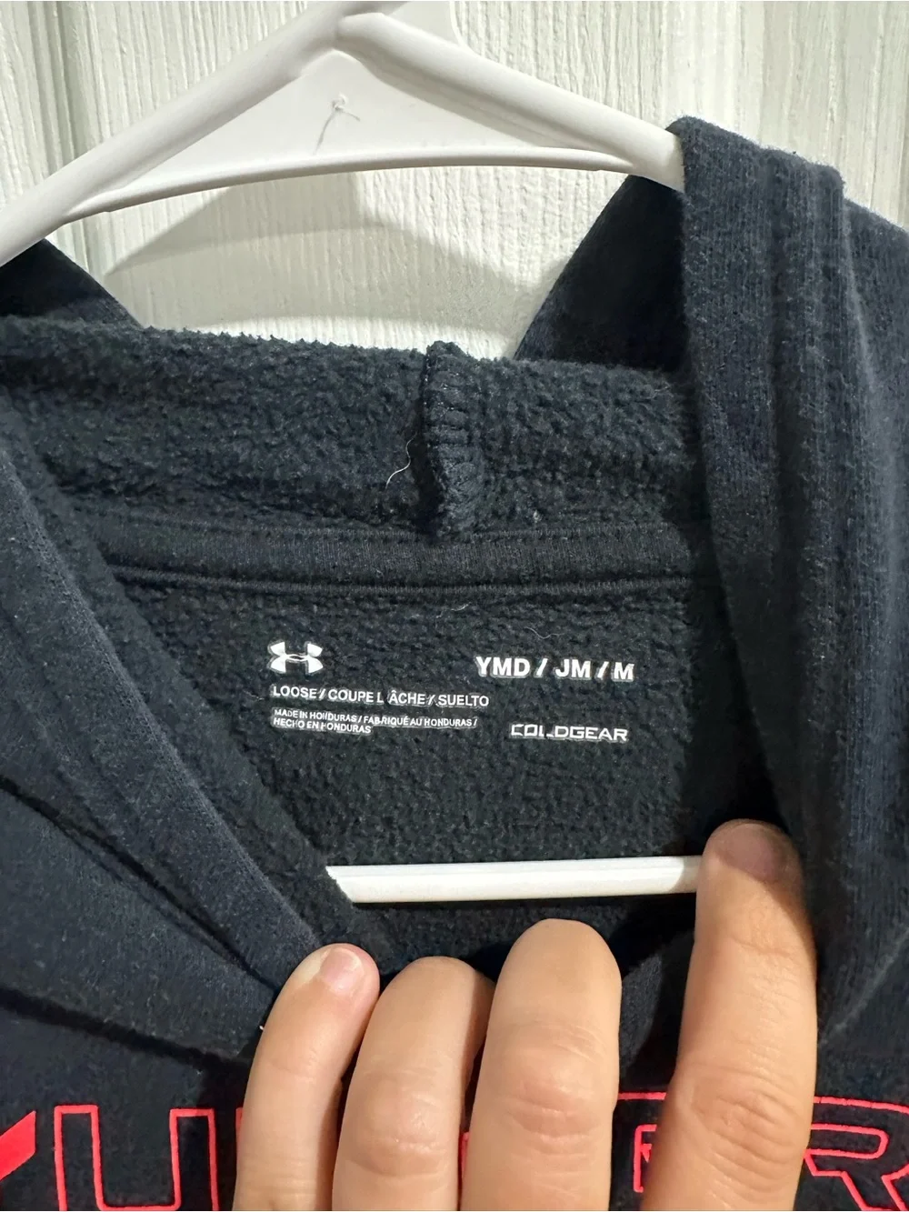 Under Armour Black Kids Hoodie with Red Logo Square Graphic